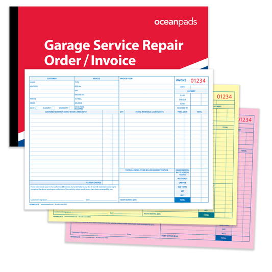 Garage Service Repair Order Invoice Book, A4 210 x 297mm, Triplicate, 50 Sets (69943)
