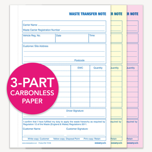 Ocean Pads Waste Transfer Note, A5, Triplicate (70109)