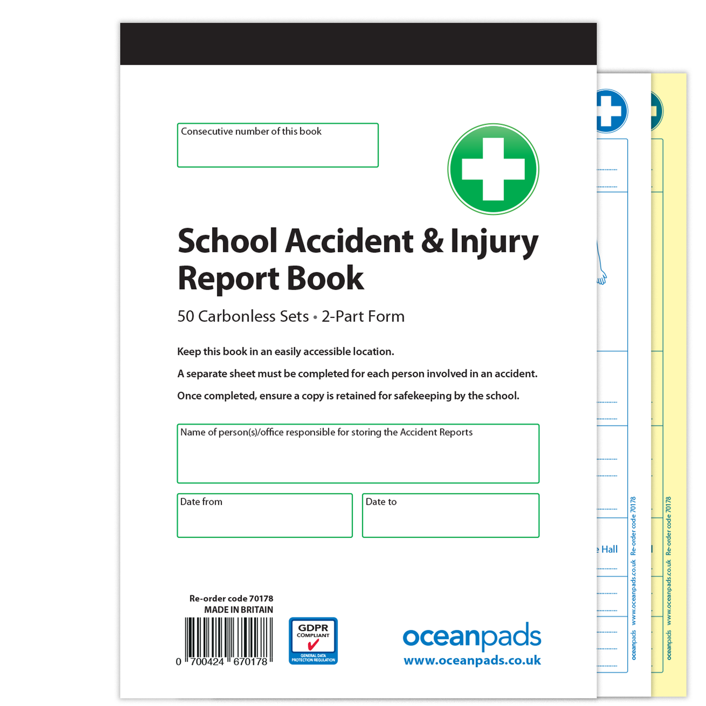 School Pupil Accident/Incident Record Book - A5, 2-Part NCR Duplicate | Accident Report Log for Schools & Childcare