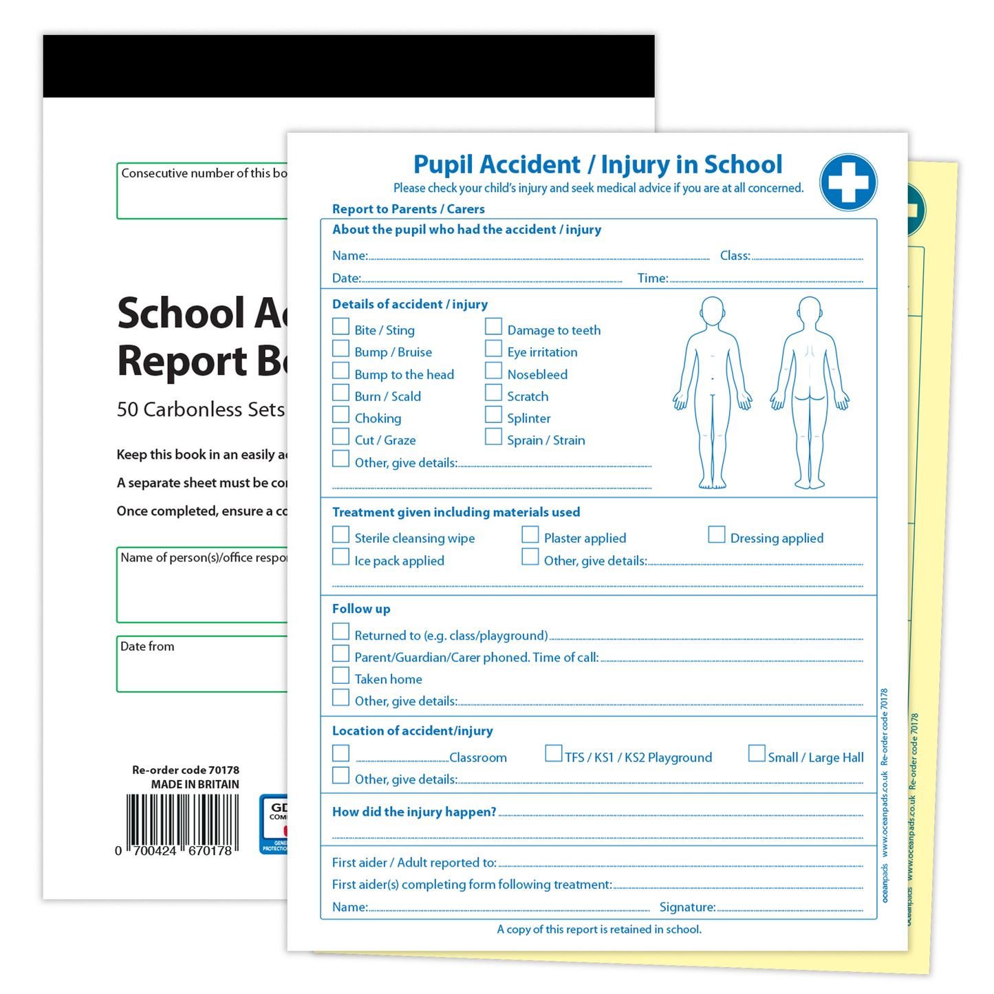 School Pupil Accident/Incident Record Book - A5, 2-Part NCR Duplicate | Accident Report Log for Schools & Childcare