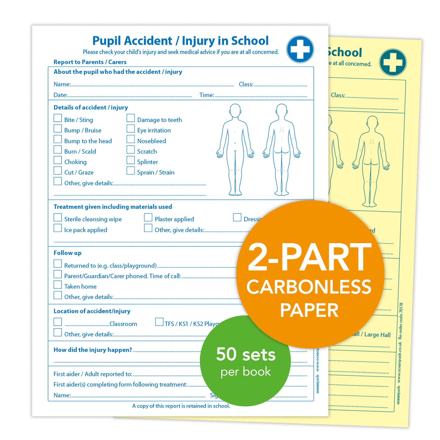 School Pupil Accident/Incident Record Book - A5, 2-Part NCR Duplicate | Accident Report Log for Schools & Childcare
