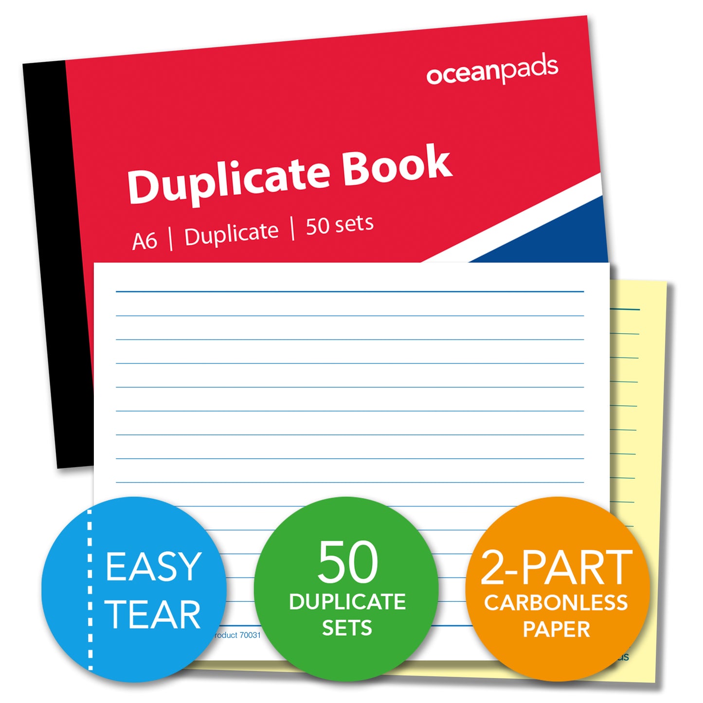 Ocean Pads A6 Duplicate Memo Book – Convenient for Quotes, Reminders, Sizing, Sketches, Taking Notes On-The-Go. 148mm x 105mm, 50 Duplicate NCR Sets, Small, Compact, Portable. (Ref. 70185)
