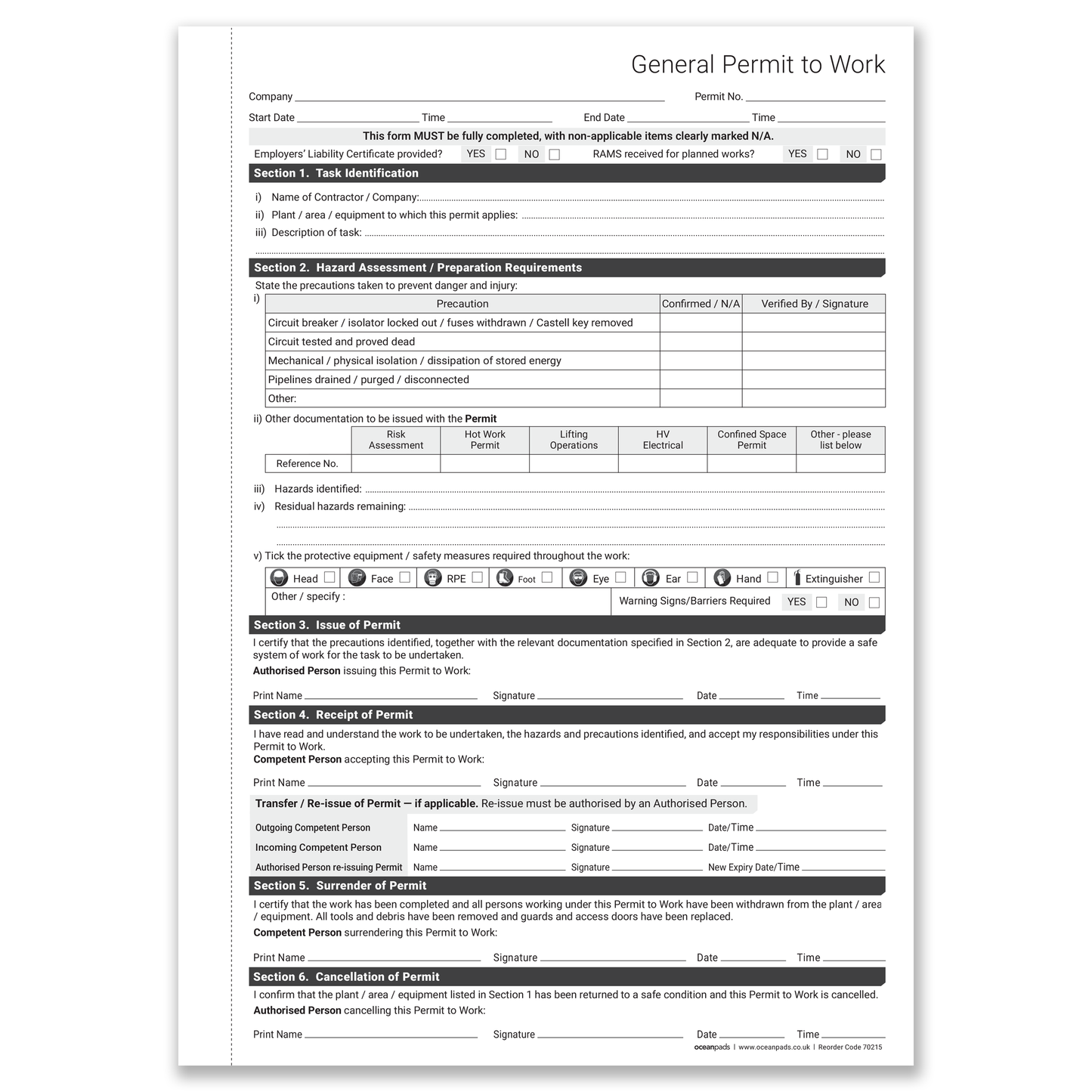 Permit to Work Book A4 | 50 Triplicate NCR Sets | Carbonless