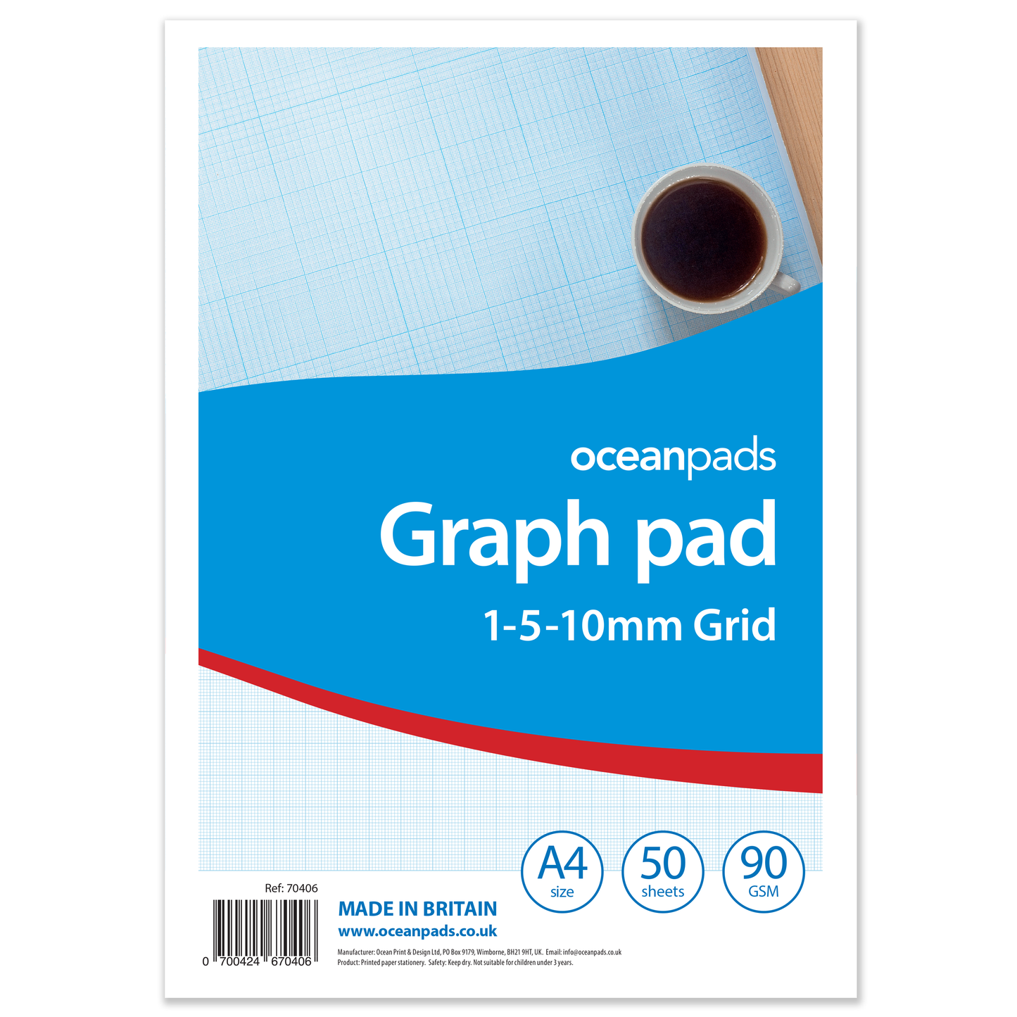 A4 Graph Pad 1-5-10mm Grid – 50 Sheets 90gsm Graph Paper for Technical Drawing, Plotting Graphs, Engineering & Drafting – Ocean Pads (70406)