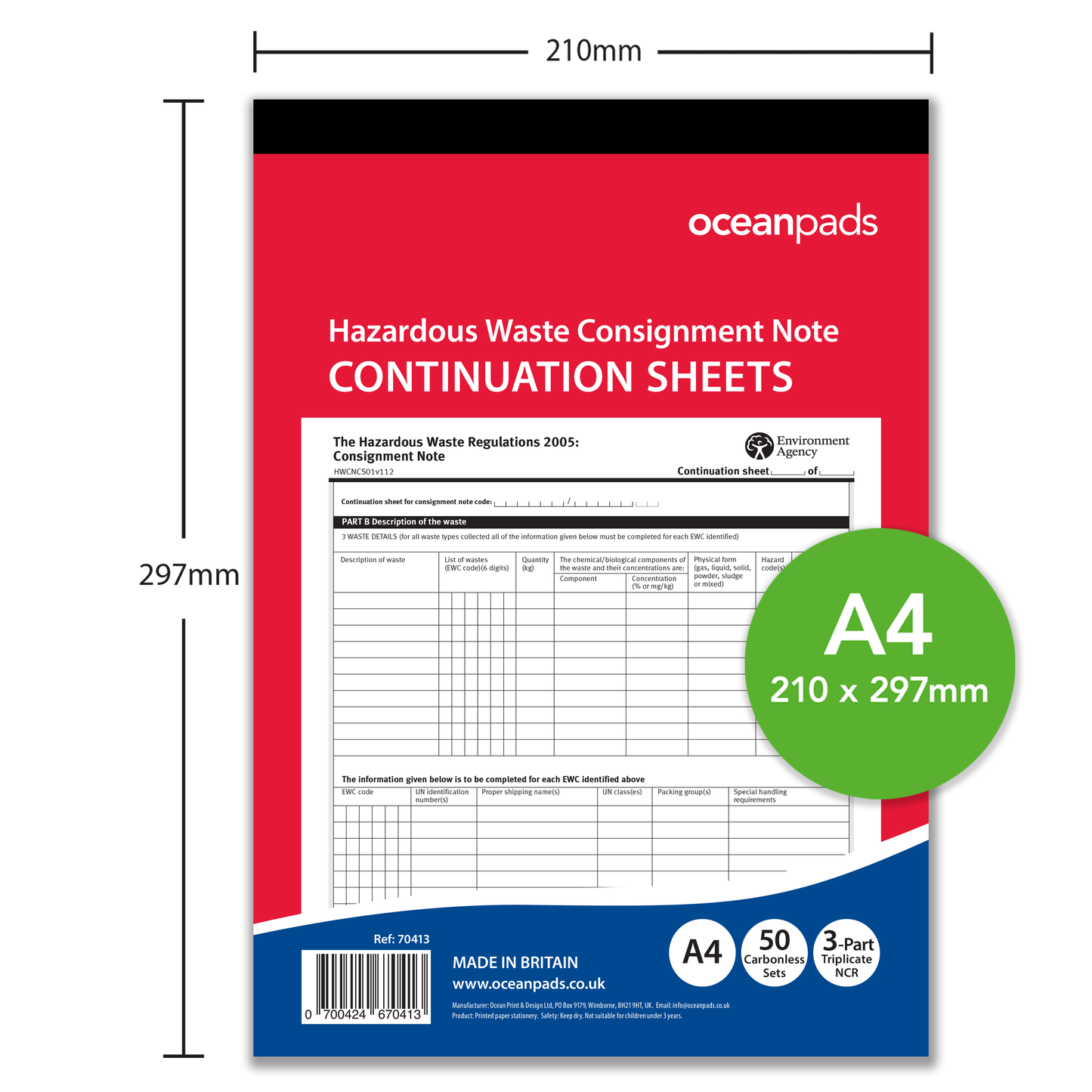 Hazardous Waste Consignment Note Continuation Sheets A4 | 3-Part NCR | 50 Sets