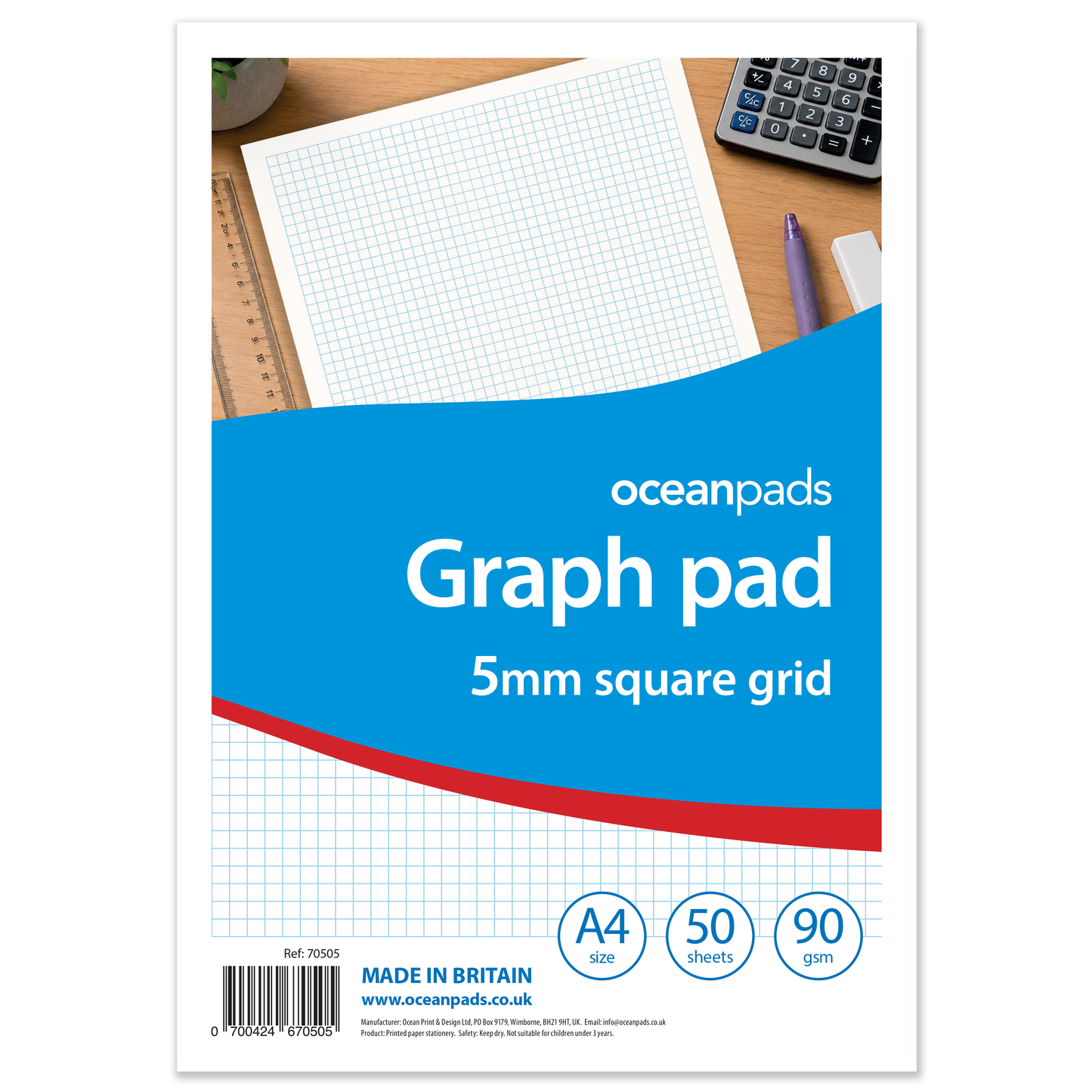 A4 Graph Pad 5mm Square Grid – 50 Sheets 90gsm Graph Paper for Technical Drawing, Plotting Graphs, Engineering & Drafting – Ocean Pads (70505)