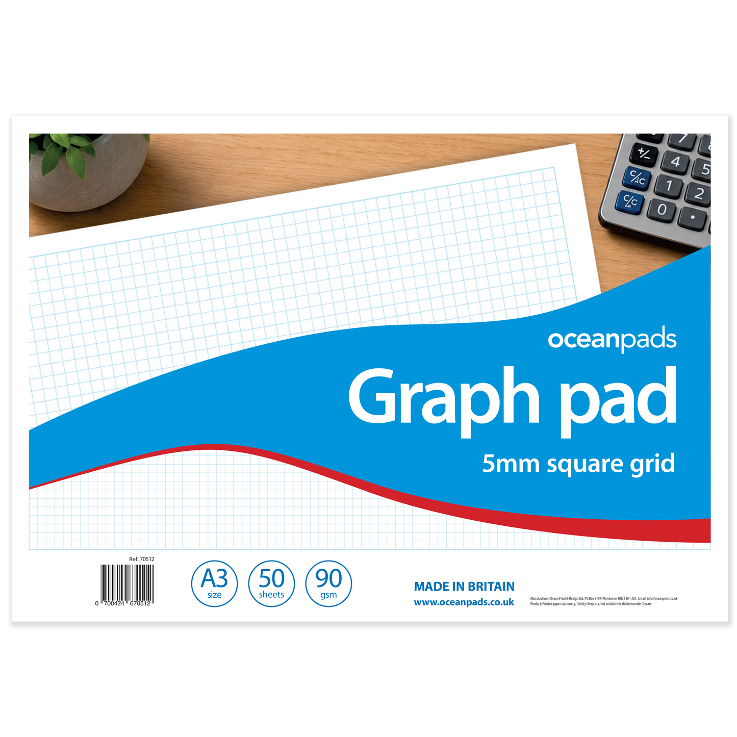 A3 Graph Pad 5mm Square Grid – 50 Sheets 90gsm Graph Paper for Technical Drawing, Plotting Graphs, Engineering & Drafting – Ocean Pads (70512)