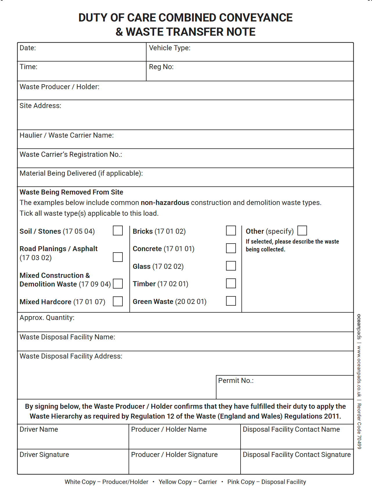 Waste Transfer Note Book A5 | Construction • Demolition • Waste Haulage