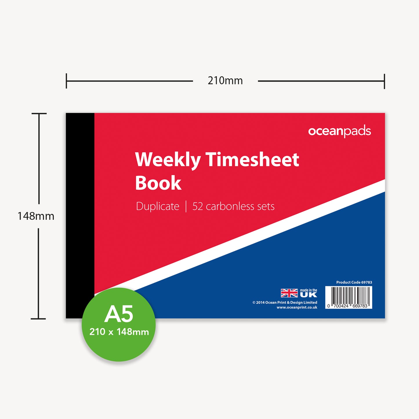 Weekly Employee Time Sheet Pad, Duplicate, A5 2-Part Carbonless Paper (69783)