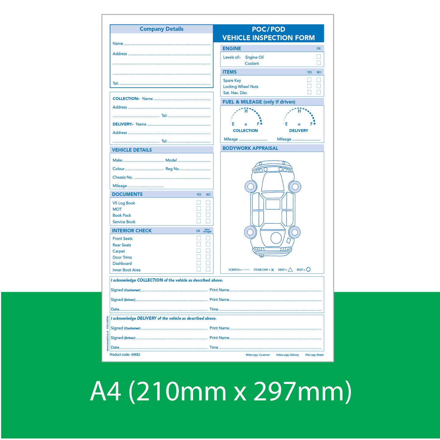 POC & POD Vehicle Inspection Pad, A4, Triplicate (69882)