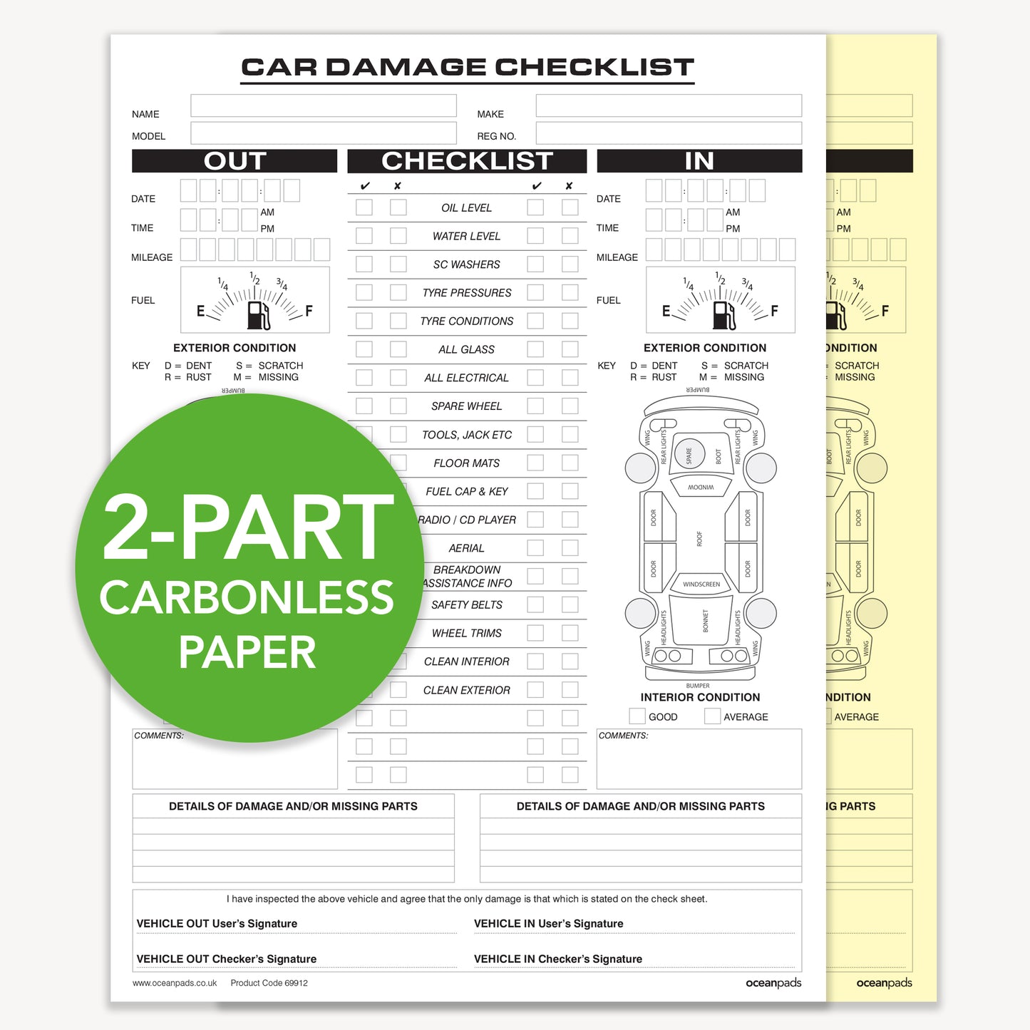 Car Damage Inspection Checklist Book A4 Duplicate (69912)