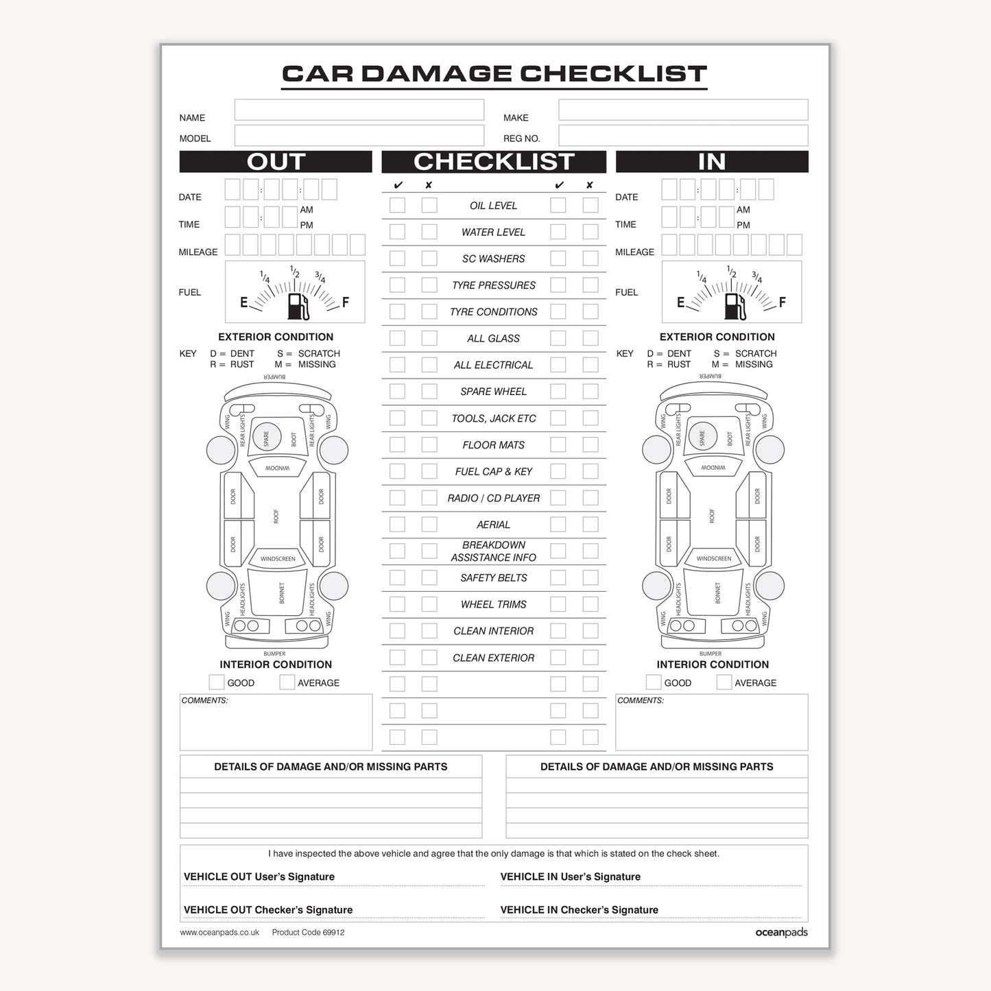 Car Damage Inspection Checklist Book A4 Duplicate (69912)