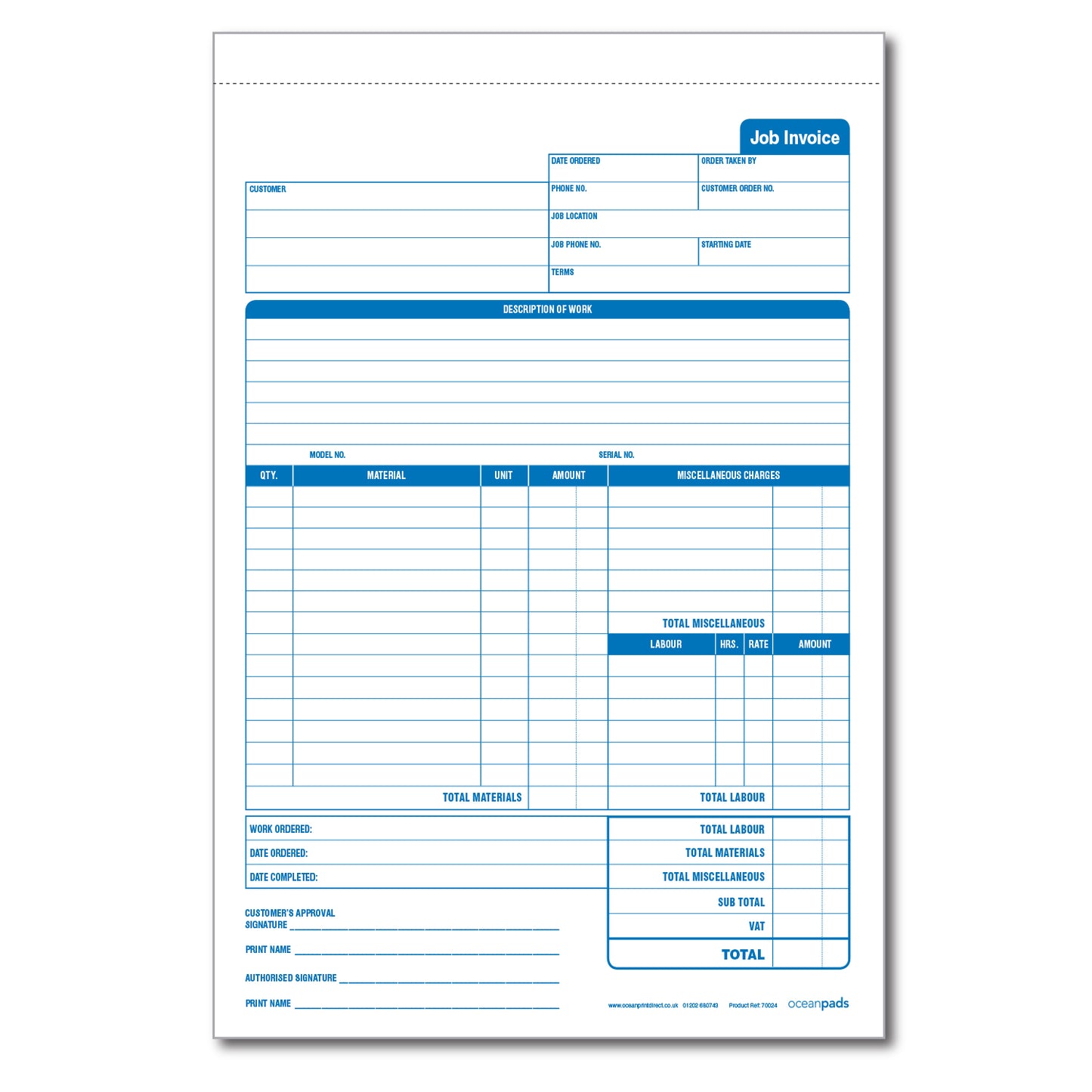 Job Invoice Book for Service and Repair Businesses, A4, 210 x 297mm, Duplicate Book (70024)