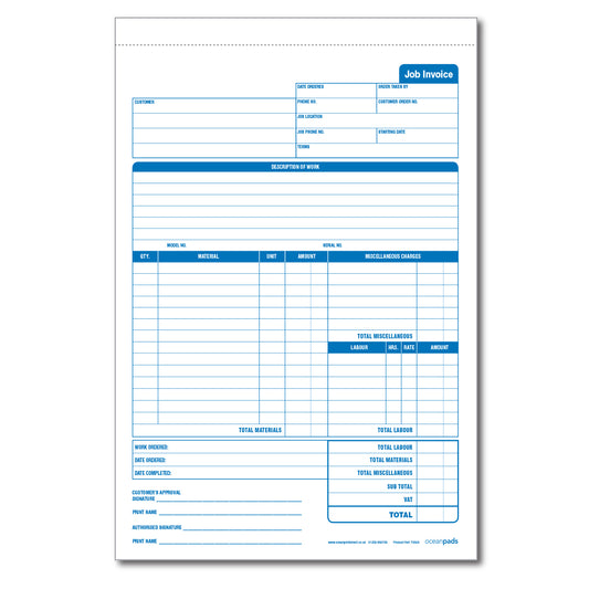 Job Invoice Book for Service and Repair Businesses, A4,  210 x 297mm, Duplicate Book (70024)