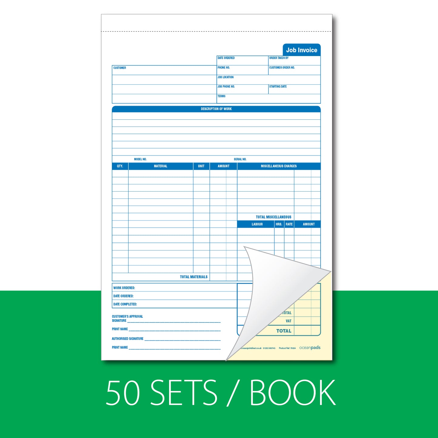 Job Invoice Book for Service and Repair Businesses, A4, 210 x 297mm, Duplicate Book (70024)