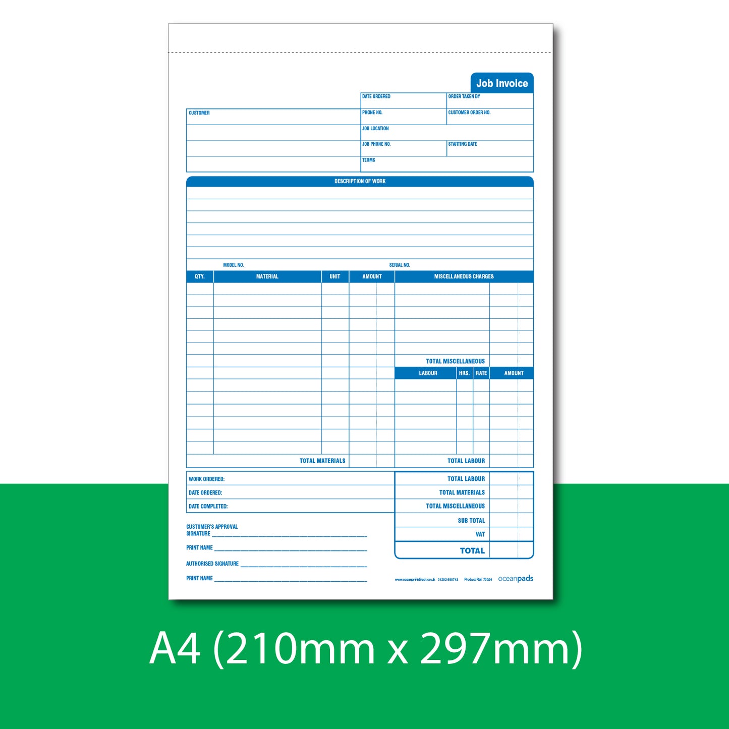 Job Invoice Book for Service and Repair Businesses, A4, 210 x 297mm, Duplicate Book (70024)
