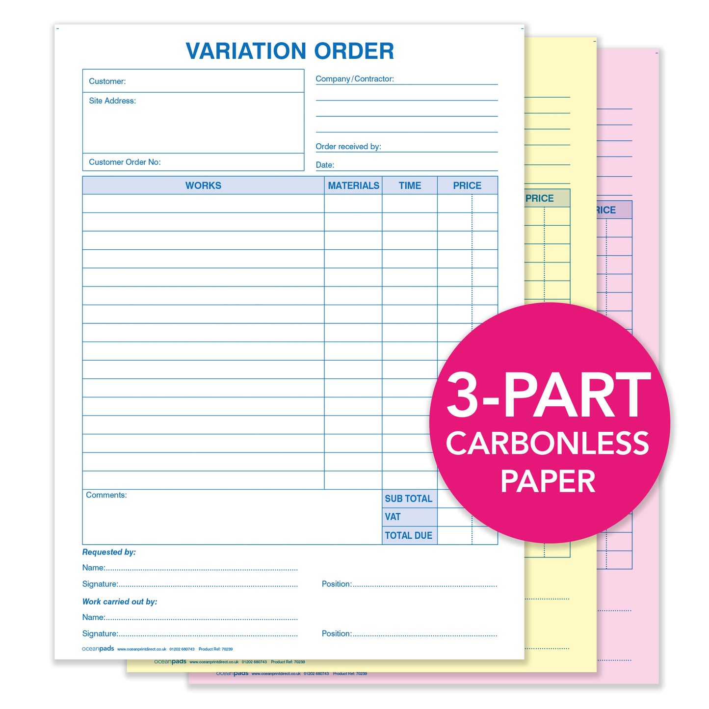 Site Variation of Order Book for Builders, Plumbers, Carpenters, Electricians, Decorators and Other Trades (70239)