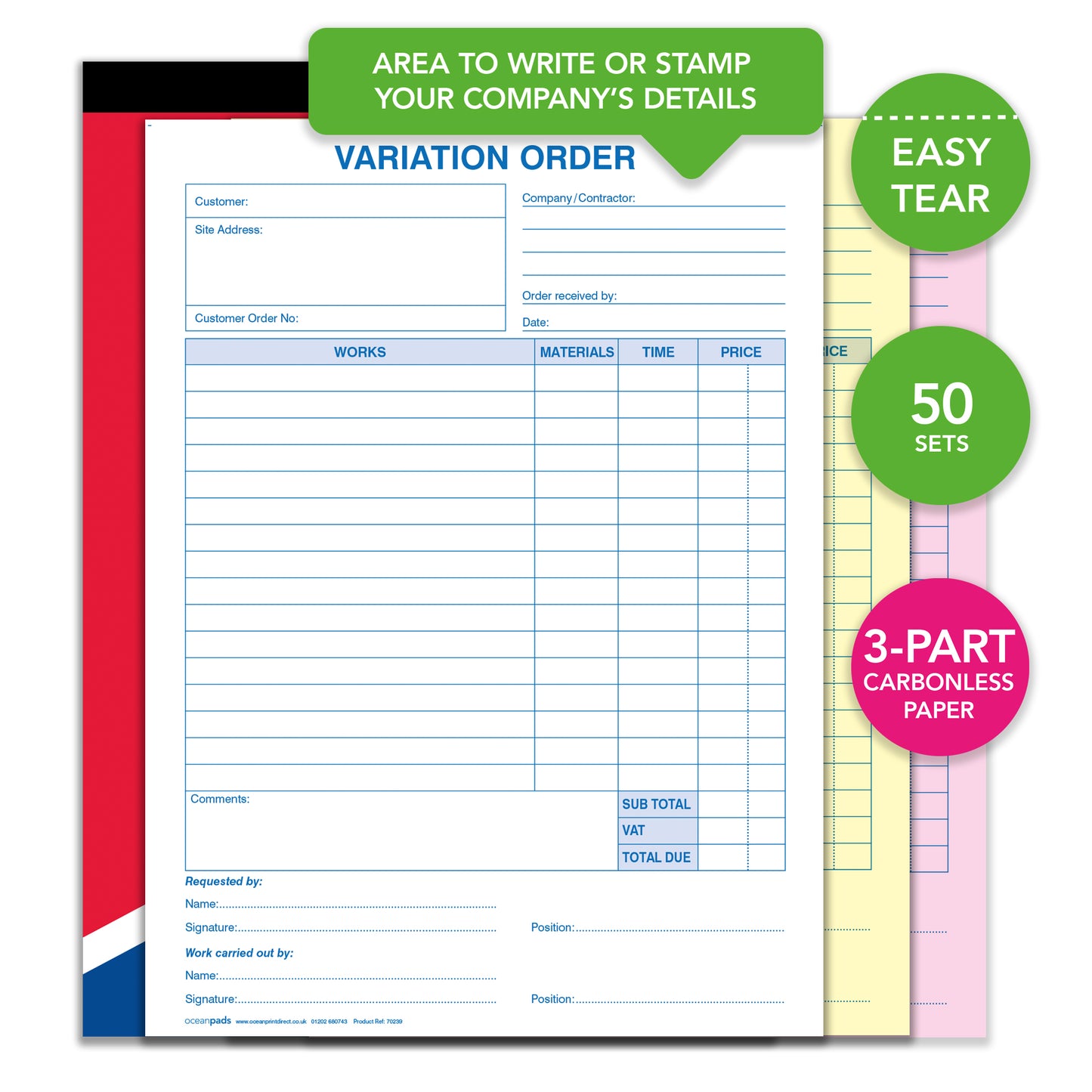 Site Variation of Order Book for Builders, Plumbers, Carpenters, Electricians, Decorators and Other Trades (70239)