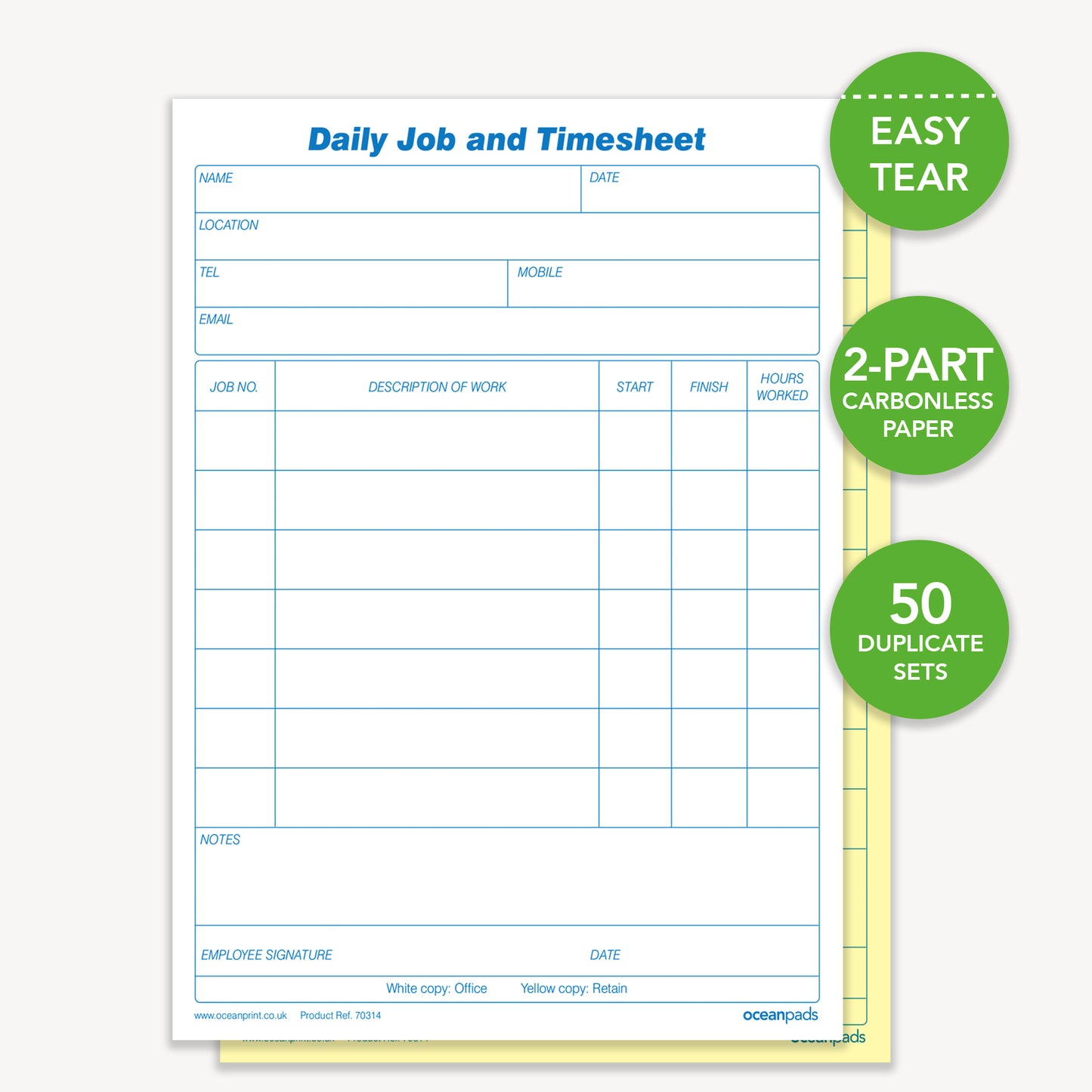 Daily Job and Timesheet Book A5 Duplicate Carbonless (70314)