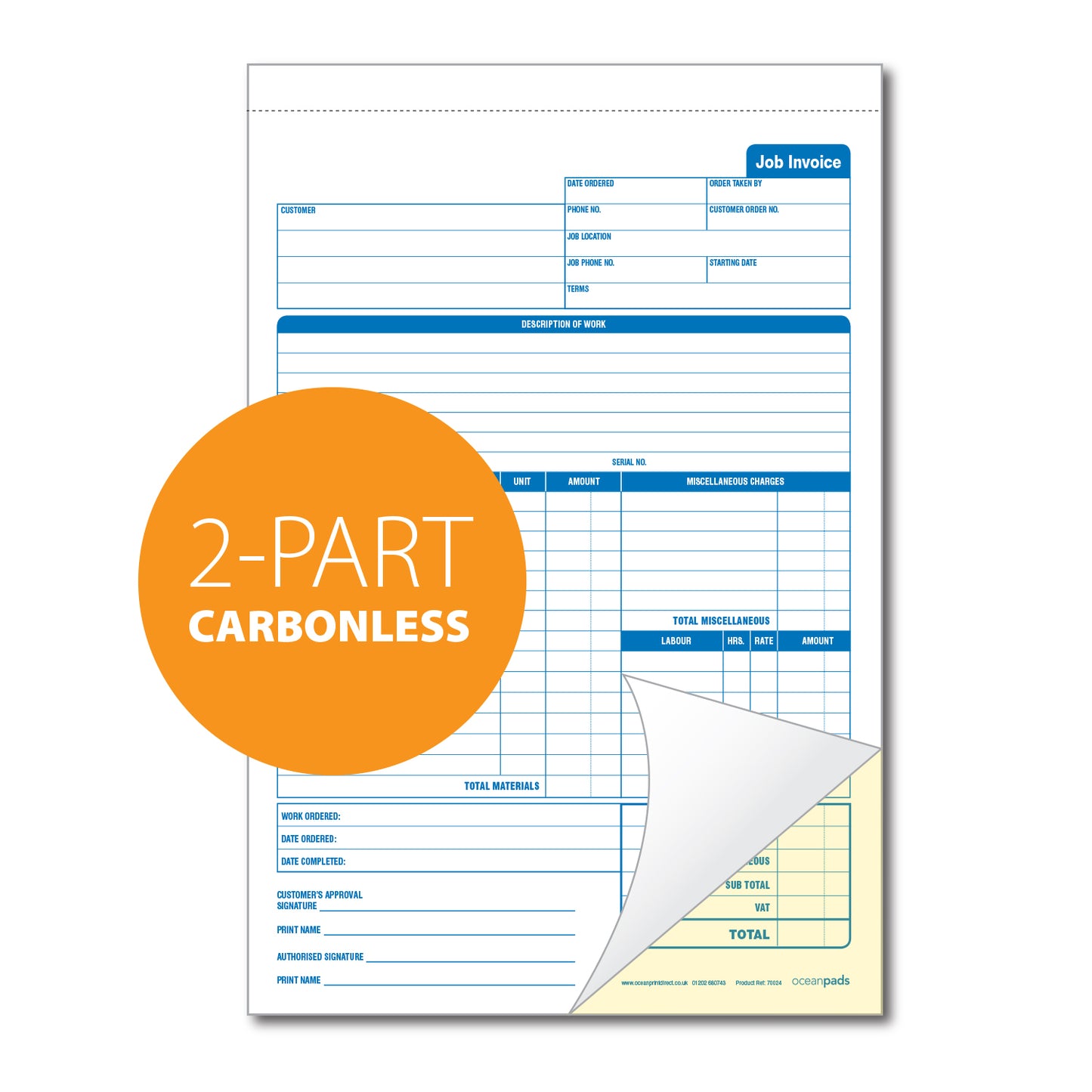 Job Invoice Book for Service and Repair Businesses, A4, 210 x 297mm, Duplicate Book (70024)