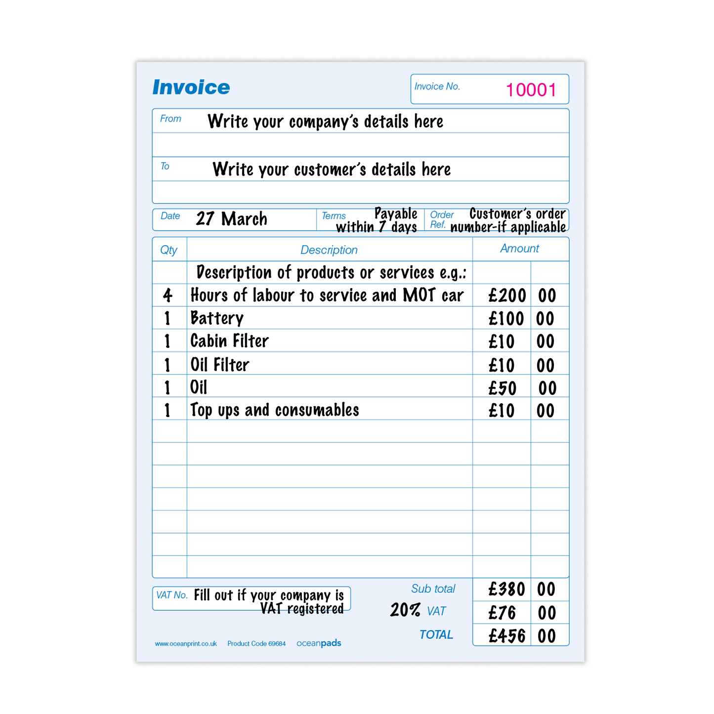 Invoice Book A5 Duplicate with VAT for Small Business Self Employed (69684)