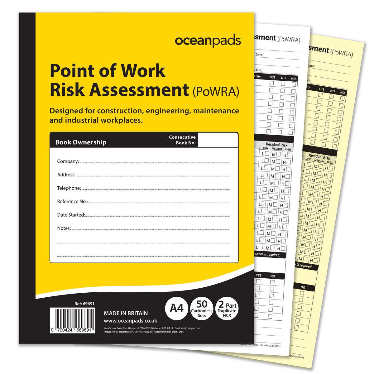Point of Work Risk Assessment (PoWRA) Book A4 | 2-Part NCR | 50 Duplicate Sets
