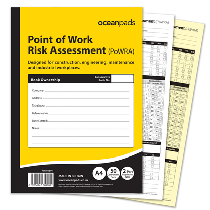 Point of Work Risk Assessment (PoWRA) Book A4 | 2-Part NCR | 50 Duplicate Sets