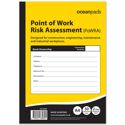 Point of Work Risk Assessment (PoWRA) Book A4 | 2-Part NCR | 50 Duplicate Sets