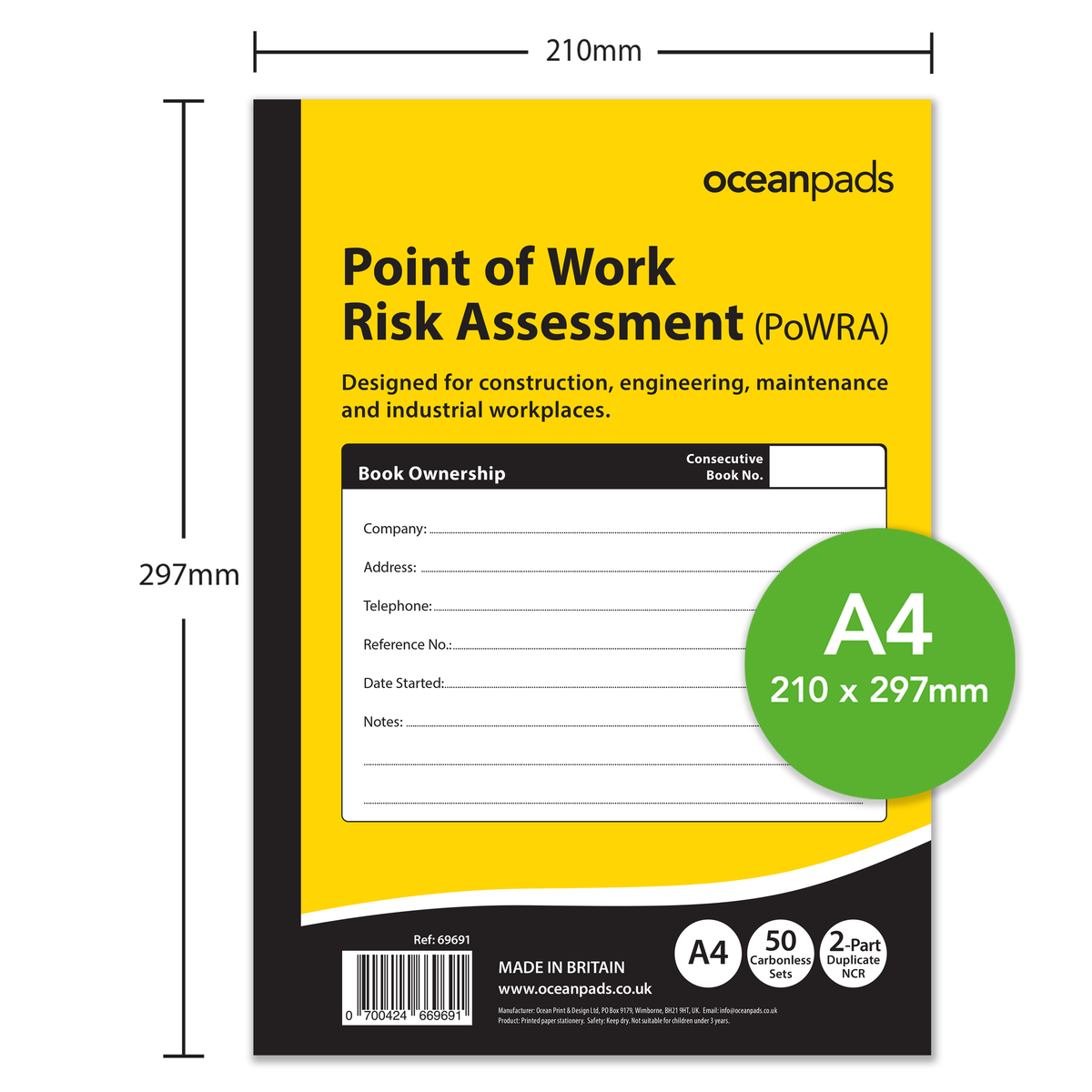 Point of Work Risk Assessment (PoWRA) Book A4 | 2-Part NCR | 50 Duplicate Sets