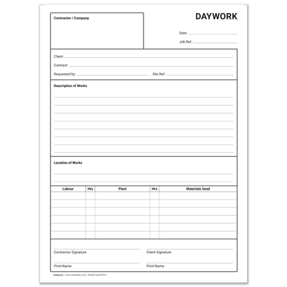 Daywork Record Book A4 | 2-Part Duplicate NCR | 50 Carbonless Sets | Ocean Pads (69714)