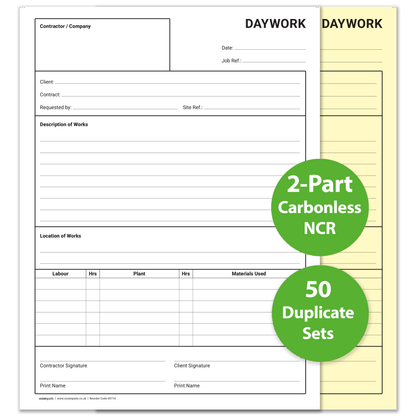Daywork Record Book A4 | 2-Part Duplicate NCR | 50 Carbonless Sets | Ocean Pads (69714)