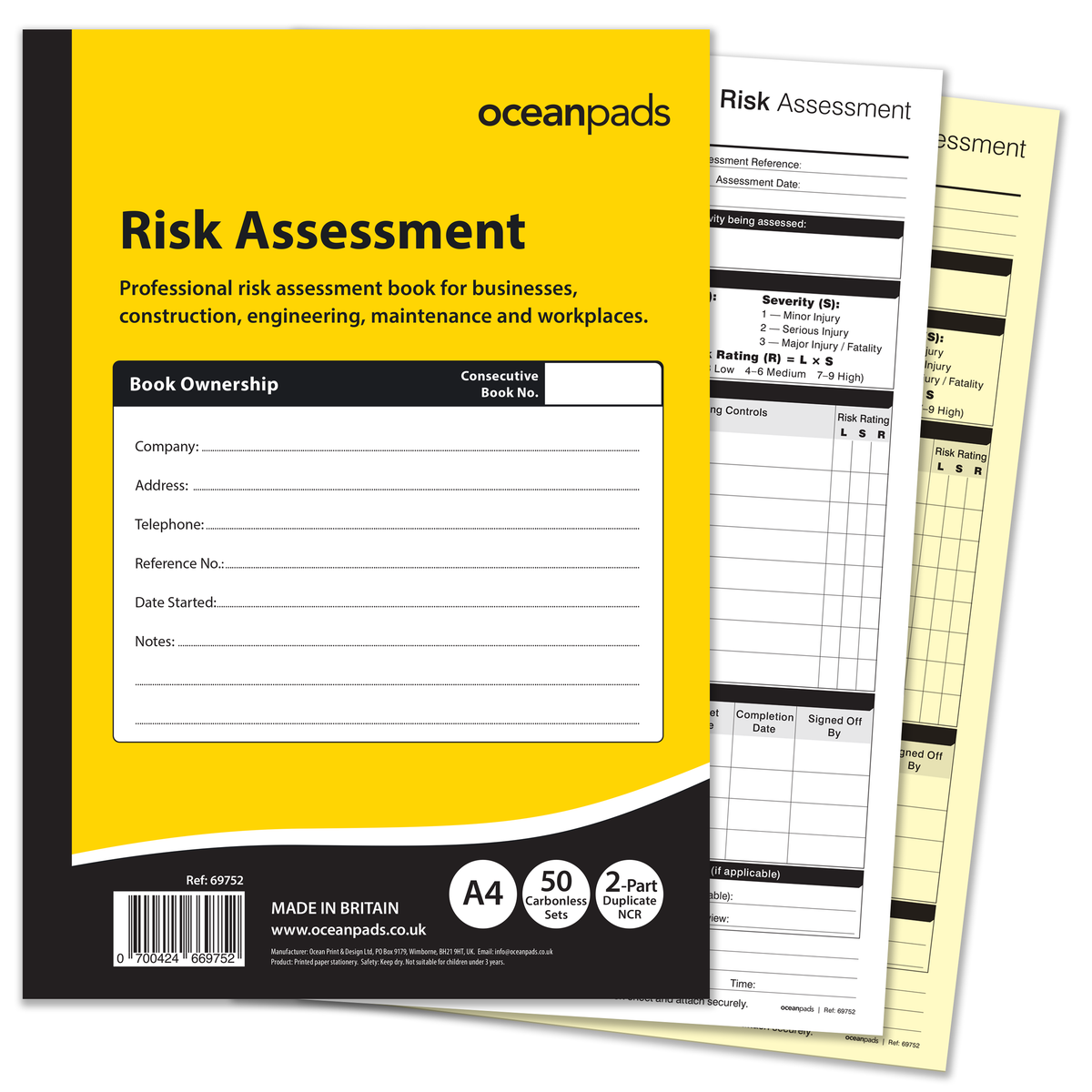 Risk Assessment Book A4 | 50 Duplicate NCR Sets | Carbonless