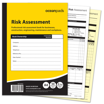 Risk Assessment Book A4 | 50 Duplicate NCR Sets | Carbonless
