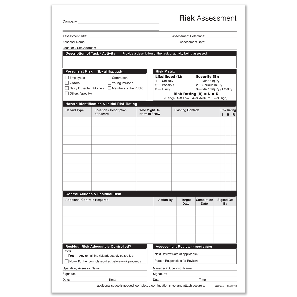Risk Assessment Book A4 | 50 Duplicate NCR Sets | Carbonless