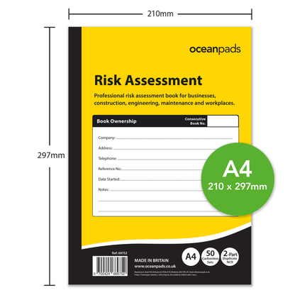 Risk Assessment Book A4 | 50 Duplicate NCR Sets | Carbonless