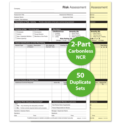 Risk Assessment Book A4 | 50 Duplicate NCR Sets | Carbonless
