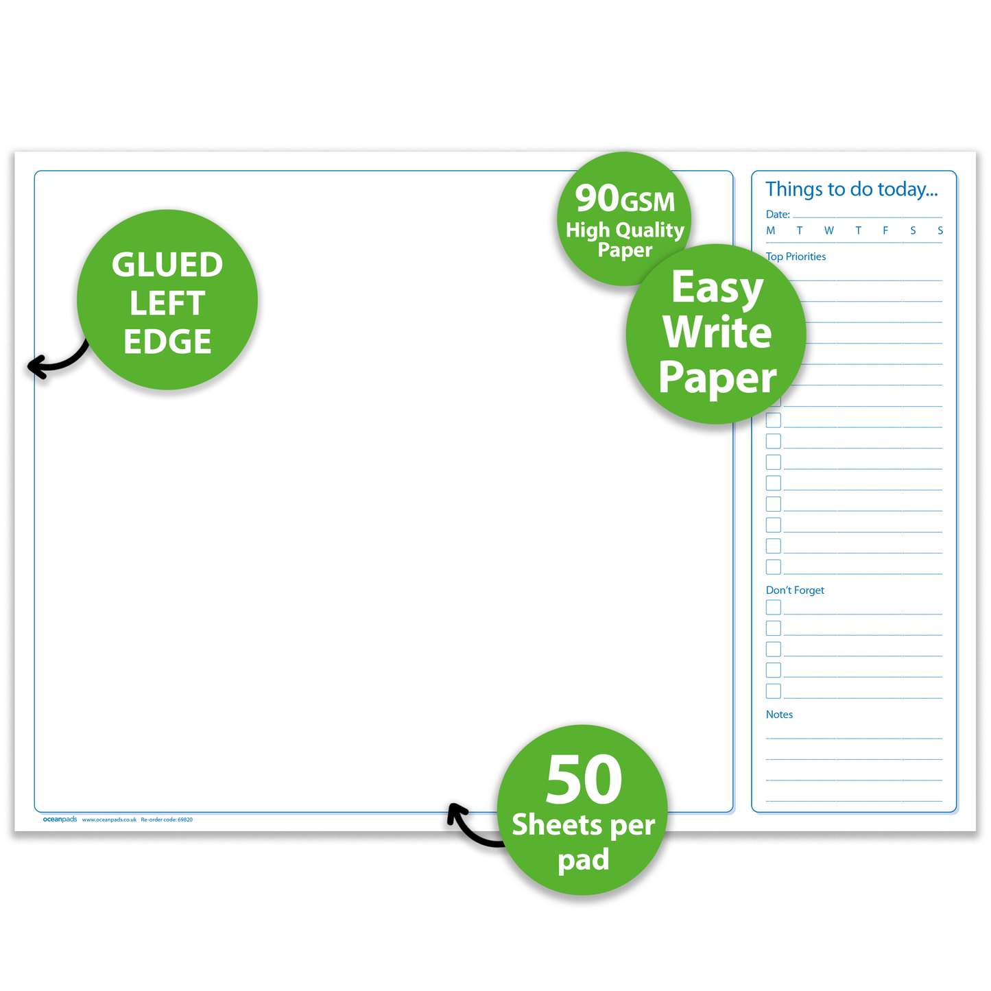 A3 Desk Pad with Things To Do Today List - 50 Sheets - 90gsm Premium Paper, Glued with Tough Cardboard Back