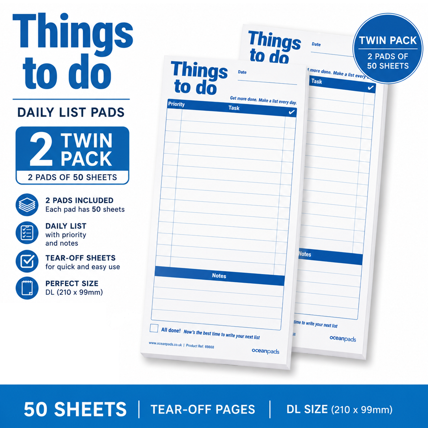 Things To Do Today Pad (Pack of 2), Portrait DL 99 x 210mm, (Ref. 69868)