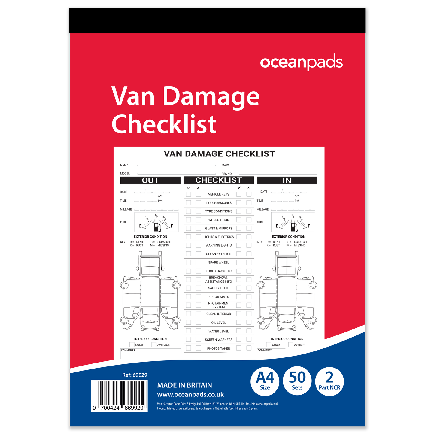 Van Damage Inspection Checklist Book A4 – Duplicate 2-Part NCR Vehicle Condition Report, 50 Sets for Garages, Dealerships, Vehicle Transport, Rental & Leasing Companies – Ocean Pads (69929)