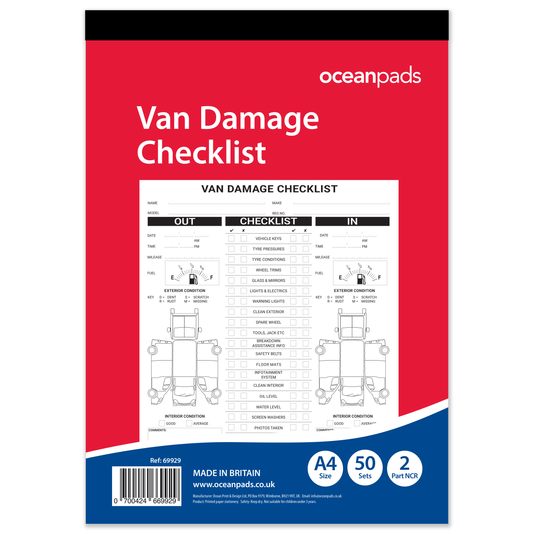 Van Damage Inspection Checklist Book A4 – Duplicate 2-Part NCR Vehicle Condition Report, 50 Sets for Garages, Dealerships, Vehicle Transport, Rental & Leasing Companies – Ocean Pads (69929)
