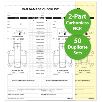 Van Damage Inspection Checklist Book A4 – Duplicate 2-Part NCR Vehicle Condition Report, 50 Sets for Garages, Dealerships, Vehicle Transport, Rental & Leasing Companies – Ocean Pads (69929)