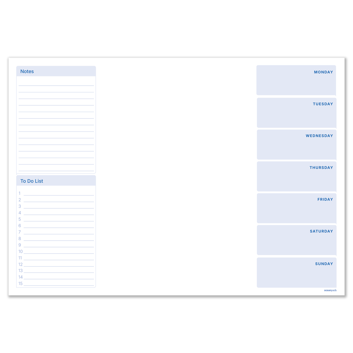 Days of the Week Desk Pad A3 – Weekly Planner with To Do List & Notes – 50 Sheets – 90gsm Premium Paper