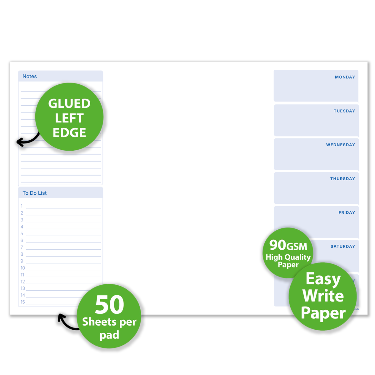Days of the Week Desk Pad A3 – Weekly Planner with To Do List & Notes – 50 Sheets – 90gsm Premium Paper