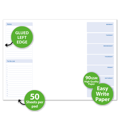 Days of the Week Desk Pad A3 – Weekly Planner with To Do List & Notes – 50 Sheets – 90gsm Premium Paper