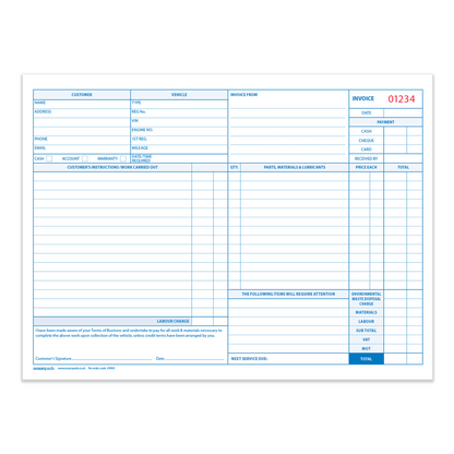 Garage Service Repair Order Invoice Book, A4 210 x 297mm, Triplicate, 50 Sets (69943)