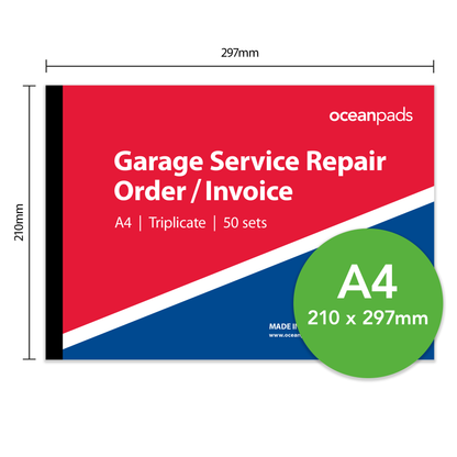 Garage Service Repair Order Invoice Book, A4 210 x 297mm, Triplicate, 50 Sets (69943)