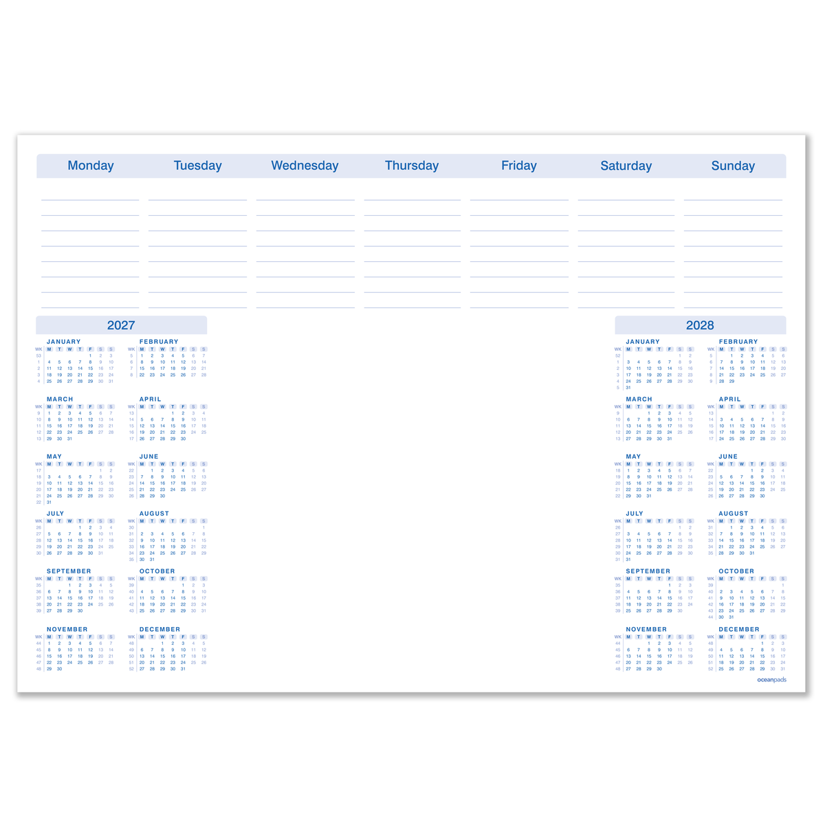 2 Year Calendar Desk Pad A3 – 2027–2028 Weekly Planner with To Do List & Notes – 50 Sheets – 90gsm Premium Paper