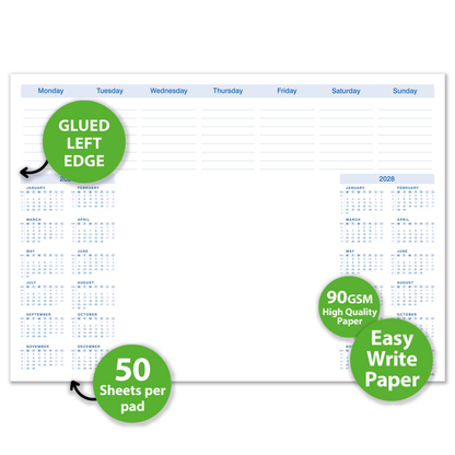 2 Year Calendar Desk Pad A3 – 2027–2028 Weekly Planner with To Do List & Notes – 50 Sheets – 90gsm Premium Paper