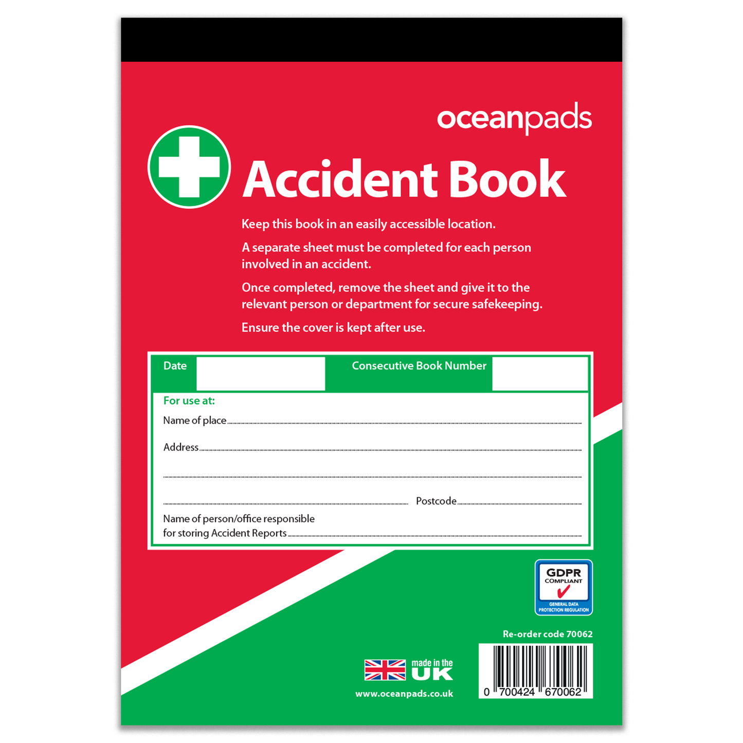 Accident Report Book GDPR Compliant for Small Businesses, Schools, Charities x 50 Pages (70062)