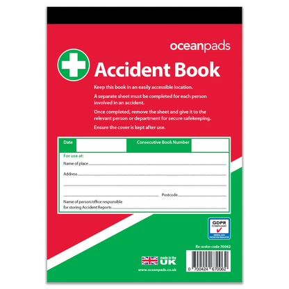 Accident Report Book GDPR Compliant for Small Businesses, Schools, Charities x 50 Pages (70062)